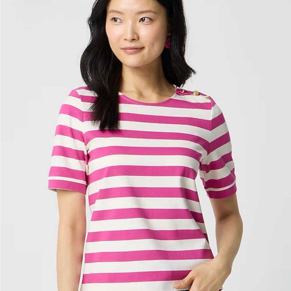 NWT! J. Crew Factory Pink and Ivory Striped Tee